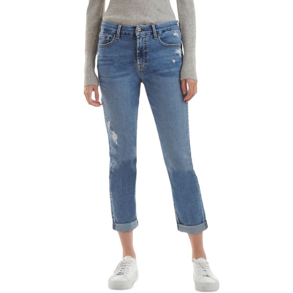 NWT Jen7 by 7 For All Mankind Slim Boyfriend Jeans 12 Robin Destroyed - Picture 1 of 9